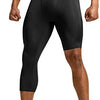 TSLA Men's Cool Dry Compression Pants, Athletic Workout Running Tights Leggings Baselayer, 3/4 Right Black/Black, Small