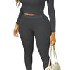 YETOWA Lounge Wear Ribbed Casual 2 Piece Tracksuit Set Women Solid Skinny Long Sleeve O-Neck Top+Elastic Leggings
