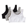 Fruit of the Loom Girls' Cotton Built-up Stretch Sports Bra, Black/White/Heather Grey, 28