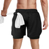 candyfouse Men's 2 in 1 Running Shorts, Quick Dry Workout Shorts with Liner, Athletic Shorts with Zip Pockets and Towel Loop Black