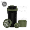 Artoid Sports Protein Shaker Bottle, 24-Ounce, Dual Mixing Technology, BPA Free, Black/Moss Green