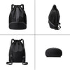 LOKAPEGY Black Drawstring Gym Bag for Men, Waterproof Drawstring Backpack for Women, Swim Bag with Shoes Compartment, Pull String Sport Bag for Soccer and Basketball.