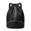LOKAPEGY Black Drawstring Gym Bag for Men, Waterproof Drawstring Backpack for Women, Swim Bag with Shoes Compartment, Pull String Sport Bag for Soccer and Basketball.