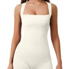 YIOIOIO Women's Workout Seamless Romper Yoga Ribbed Bodycon One Piece Square Neck Shorts Jumpsuit