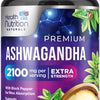 Ashwagandha 2,100 mg Extra Strength with Black Pepper, Pure Ashwagandha Powder plus Root Extract Adaptogen Formula for Energy and Immune Support, Non GMO, Vegan - 120 Capsules
