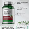 Horbäach Cranberry Concentrate Extract Pills + Vitamin C | 30,000mg | 120 Capsules | Triple Strength Ultimate Potency Formula | Non-GMO and Gluten Free Supplement