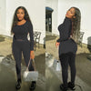 YETOWA Lounge Wear Ribbed Casual 2 Piece Tracksuit Set Women Solid Skinny Long Sleeve O-Neck Top+Elastic Leggings