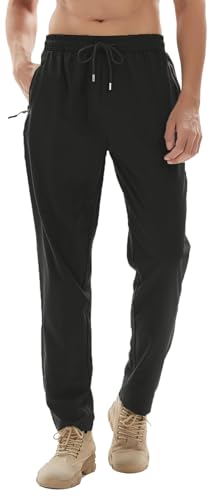 Men's Lightweight Quick Dry Hiking Running Pants Outdoor Sports Breathable Zipper Pockets Athletic Work Pants Black M