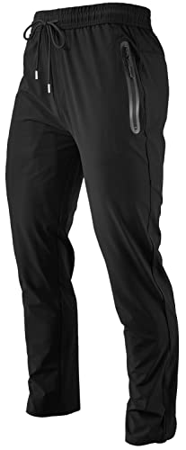 Men's Lightweight Quick Dry Hiking Running Pants Outdoor Sports Breathable Zipper Pockets Athletic Work Pants Black M