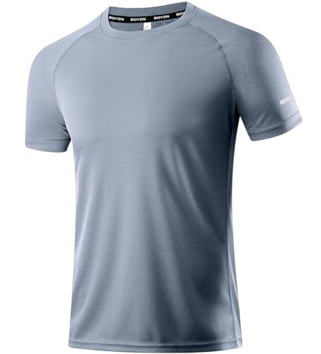 1 Pack High Performance Workout Shirts for Men, Moisture Wicking T-Shirts, Sports Gym Athletic Short Sleeve Tee Tops Grey 2XL