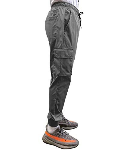 Southpole Men's Lightweight Tech Woven Jogger Pants, Cargo Pockets, Quick Dry, Grey, Small
