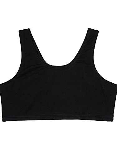 Fruit of the Loom Girls' Cotton Built-up Stretch Sports Bra, Black/White/Heather Grey, 28