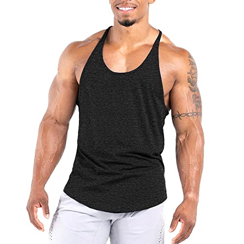 Agilelin Men's Workout Stringer Tank Tops Athletic Quick Dry Y-Back Tops Bodybuilding Muscle Shirts for Gym（1 Or 3 Pack）（Black/M）