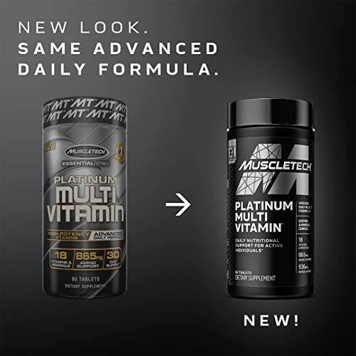 Multivitamínico para hombres | Multivitamina Platinum MuscleTech | Vitamina C para apoyo inmunológico | 18 vitaminas y minerales | Vitaminas ACDE B6 B12 | Suplementos diarios de entrenamiento | Multivitaminas para hombre, 90 unidades