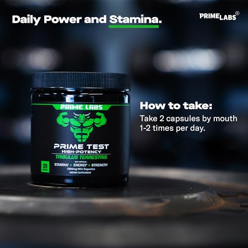 Prime Labs Tribulus Terrestris for Men - Men's Supplement with 95% Saponins - Energy & Vitality Booster - with 1,300 mg Tribulus Terrestris Extract - 120 Capsules