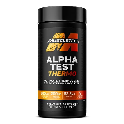 MuscleTech AlphaTest Thermo Thermogenic Testosterone Booster| Muscle Strength Builder for Men | Workout Supplement | 90 Capsules | 30 Servings