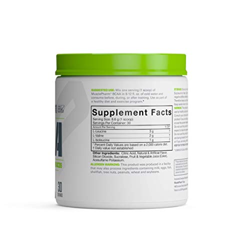 Muscle Pharm Essentials BCAA en polvo, bebida de recuperación post-entrenamiento, ponche de frutas, 30 porciones