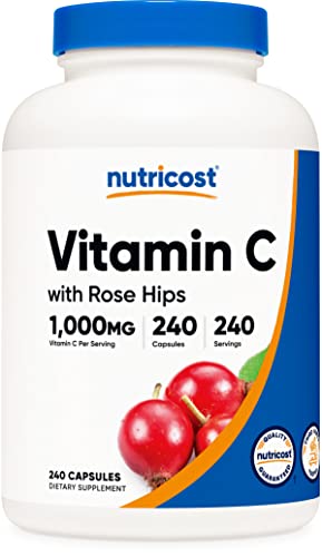 Nutricost Vitamina C con escaramujo 1025 mg, 240 cápsulas - Vitamina C 1000 mg, escaramujo 25 mg, suplemento premium, sin OGM, sin gluten
