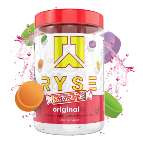 Suplemento en polvo preentrenamiento Ryse Loaded para hombres y mujeres | Bombas, Energía, Atención | Beta Alanina + Citrulina | 390 mg de cafeína | 30 porciones (Smarties Original)