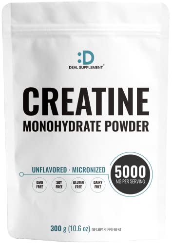 Monohidrato de creatina en polvo 300 gramos (60 porciones), sin sabor | Puro | Creatina en polvo micronizada, 5000 mg (5 g) por porción, suministro para 2 meses, vegano | Keto, sin OGM, sin relleno, sin aditivos