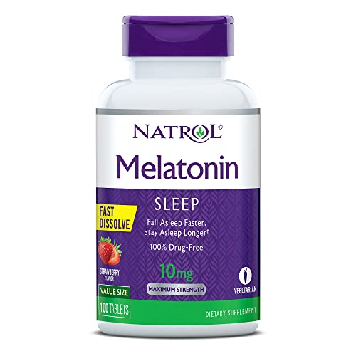 Natrol Melatonina Tabletas de disolución rápida, le ayuda a conciliar el sueño más rápido, permanecer dormido por más tiempo, fácil de tomar, disolver en la boca, fortalecer el sistema inmunológico, máxima fuerza, sabor a fresa, 10 mg, 100 unidades