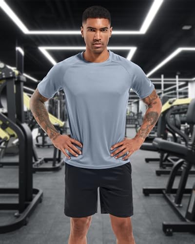1 Pack High Performance Workout Shirts for Men, Moisture Wicking T-Shirts, Sports Gym Athletic Short Sleeve Tee Tops Grey 2XL