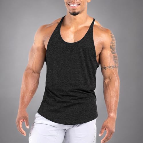 Agilelin Men's Workout Stringer Tank Tops Athletic Quick Dry Y-Back Tops Bodybuilding Muscle Shirts for Gym（1 Or 3 Pack）（Black/M）