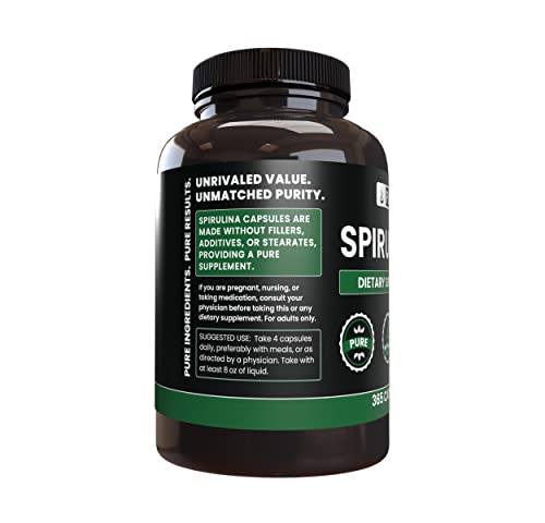 Pure Original Ingredients Spirulina (365 Capsules) No Magnesium Or Rice Fillers, Always Pure, Lab Verified