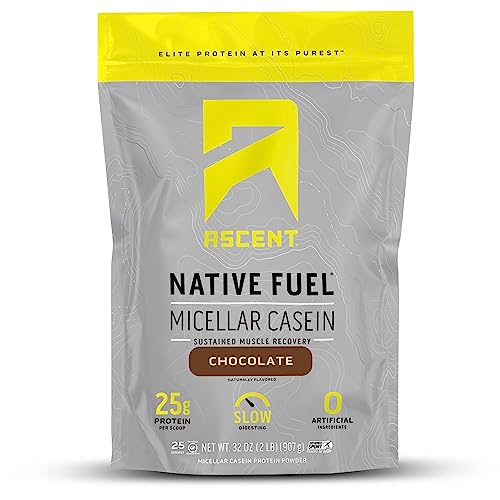 Ascent Casein Protein Powder - 25g Micellar Casein Powder with Zero Artificial Flavors & Sweeteners, Gluten-Free, No Added Sugar, 4.9g BCAA, 2.2g Leucine - Chocolate, 2 Pounds