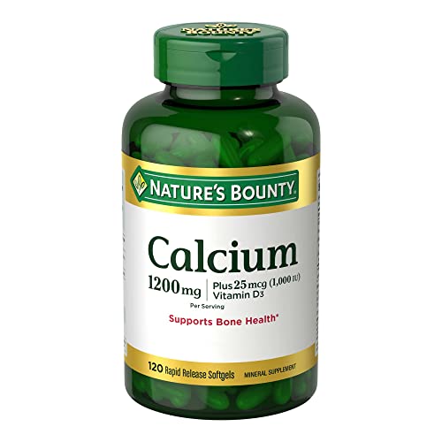 Nature's Bounty Carbonato de calcio y vitamina D, apoya la salud inmune y la salud ósea, 1200 mg de calcio y 1000 UI de vitamina D3, 120 cápsulas blandas