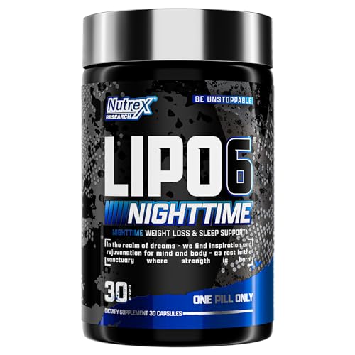 Nutrex Lipo 6 Nighttime Fat Burner | Melatonin Sleep Aid & Weight Loss Diet Pills for Men and Women | Night Time Metabolism Booster Appetite Suppressant | 30 Servings (1)