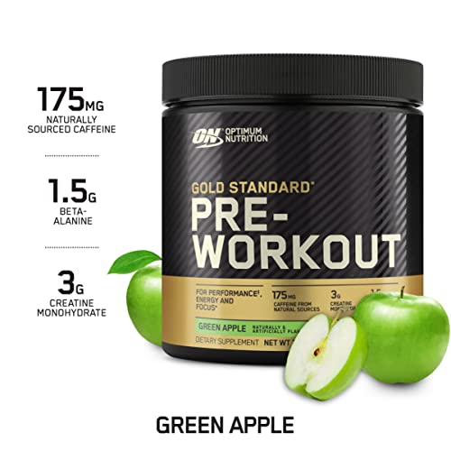 Preentrenamiento Optimum Nutrition Gold Standard con creatina, beta-alanina y cafeína para obtener energía, sabor: manzana verde, 30 porciones (el empaque puede variar), en polvo