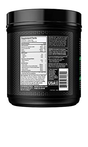 Aminoácidos BCAA + polvo de electrolitos MuscleTech Amino construye 7 g de BCAA + electrolitos que apoyan la recuperación muscular, desarrollan músculo magro y aumentan la resistencia Sandía fresa (40 porciones)