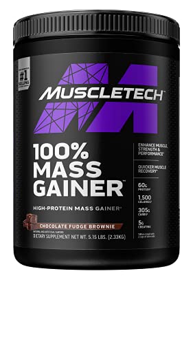 Mass Gainer MuscleTech 100% Proteína en polvo Gainer Mass Gainer Proteína en polvo para ganar músculo Proteína de suero + Constructor muscular Proteína en polvo para ganar peso Suplementos de creatina Chocolate, 5.15 lbs