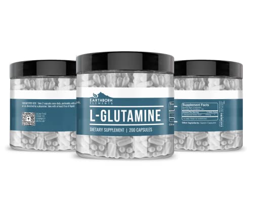 Earthborn Elements L-Glutamine 200 Capsules, Pure & Undiluted, No Additives