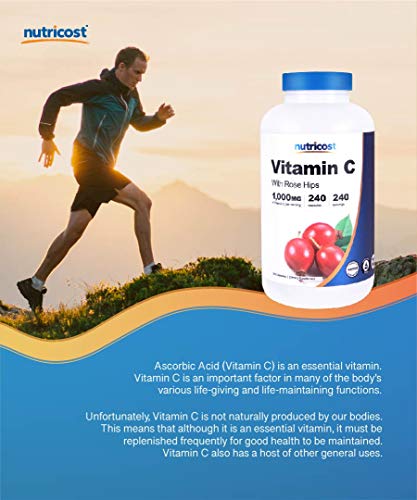 Nutricost Vitamina C con escaramujo 1025 mg, 240 cápsulas - Vitamina C 1000 mg, escaramujo 25 mg, suplemento premium, sin OGM, sin gluten