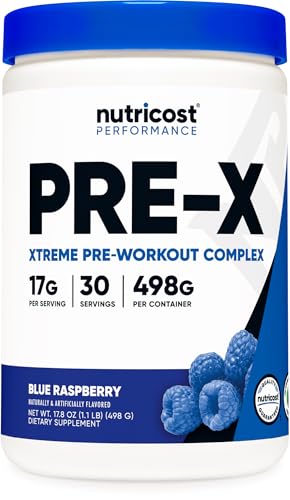 Nutricost Pre-X Xtreme Pre-Workout Powder Complex, Blue Raspberry, 30 Servings, Vegetarian, Non-GMO and Gluten Free