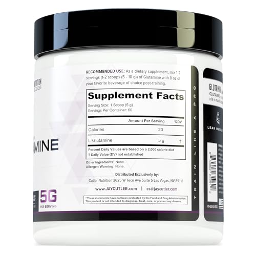 Cutler Essentials 100% Pure L-Glutamine for Enhanced Recovery, Lean Muscle Support and Improved Protein Synthesis | Unflavored, 60 Servings