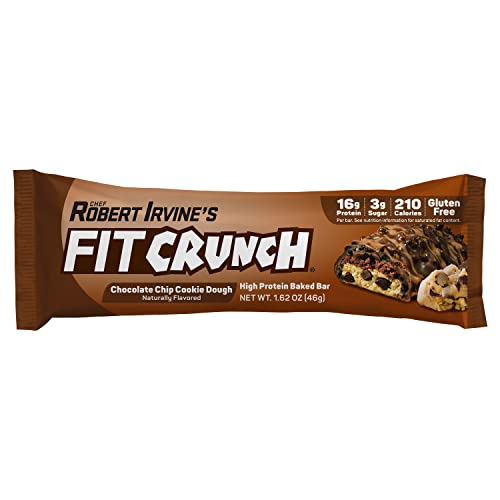 FITCRUNCH Snack Size Protein Bars, Designed by Robert Irvine, 6-Layer Baked Bar, 3g of Sugar & Soft Cake Core (18 Bars, Chocolate Chip Cookie Dough)