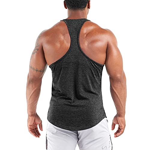 Agilelin Men's Workout Stringer Tank Tops Athletic Quick Dry Y-Back Tops Bodybuilding Muscle Shirts for Gym（1 Or 3 Pack）（Black/M）