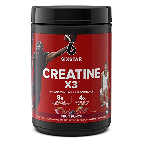 Creatina en polvo Six Star Creatina X3 | Creatina HCl + monohidrato de creatina en polvo | Suplemento de entrenamiento de recuperación muscular | Suplementos de creatina | Ponche de Frutas (30 Porciones)