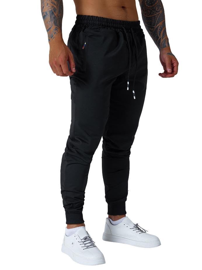 GM MGBOYGYM Mens Active Athletic Workout Jogger Sweatpants for Men with Zipper Pocket and Drawstring Size Black-M