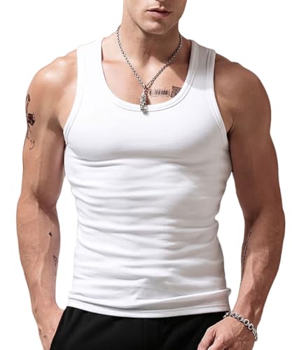 Viisendy Pro Men's Stringer Tank Tops Cotton Vest Sleeveless Gym Workout Bodybuilding Fitness Muscle T Shirts White 2XL