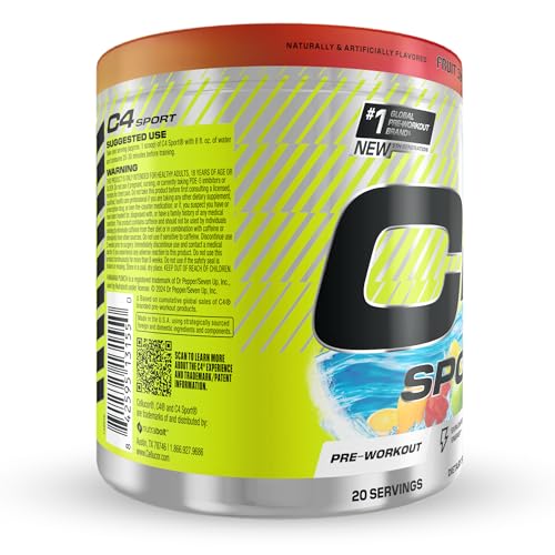 Cellucor C4 Sport Pre Workout Powder - NSF Certified for Sport - Elite Hydration - 200mg Caffeine + Creatine + Beta-Alanine - Electrolytes and Energy Supplement - Hawaiian Punch, 20 Servings