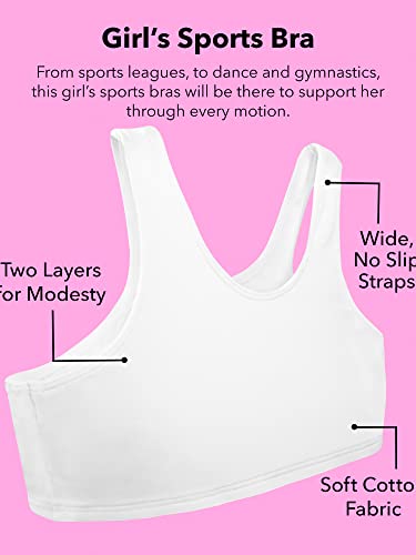 Fruit of the Loom Girls' Cotton Built-up Stretch Sports Bra, Black/White/Heather Grey, 28