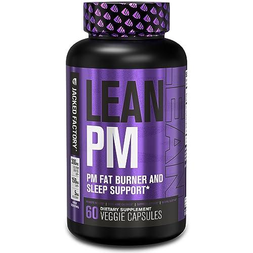 Jacked Factory Lean PM quemador de grasa nocturno, suplemento de ayuda para dormir y supresor del apetito para hombres y mujeres - 60 píldoras dietéticas para pérdida de peso vegetarianas sin estimulantes