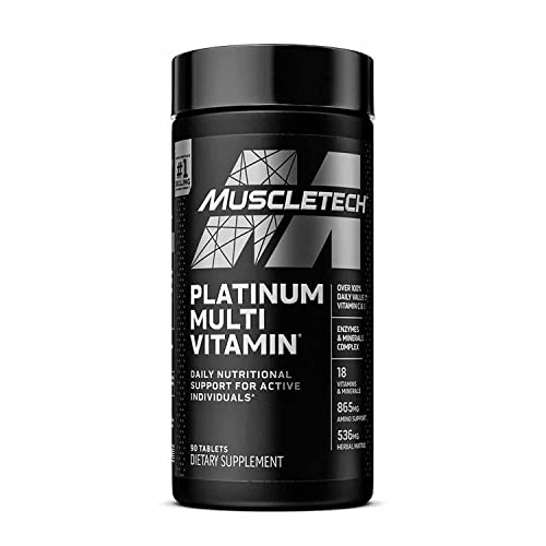 Multivitamínico para hombres | Multivitamina Platinum MuscleTech | Vitamina C para apoyo inmunológico | 18 vitaminas y minerales | Vitaminas ACDE B6 B12 | Suplementos diarios de entrenamiento | Multivitaminas para hombre, 90 unidades