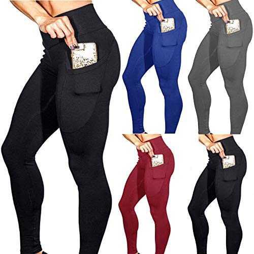 Soft and Comfortable Leggings for Women with Pockets-High Waisted Tummy Control No See Through Workout Yoga Pants Gym (US,X-Large,Long,Red)