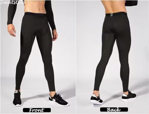 Smatstyle Men’s Compression Pants Athletic Compression Leggings Sports Tights Fit Running Base Layer Workout Basketball Gym Black