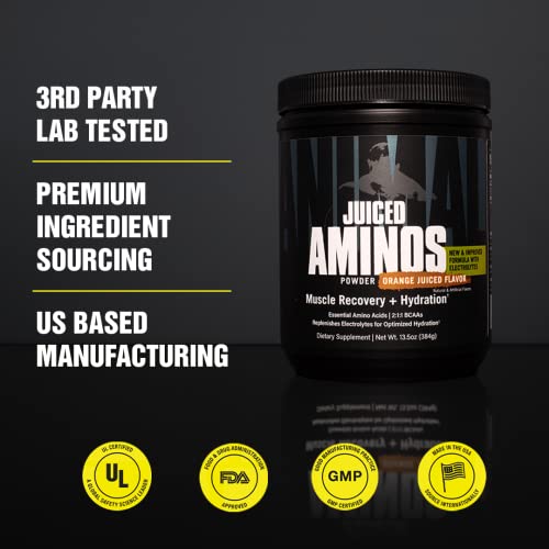 Aminos en jugo de animales - 6 g de matriz BCAA/EAA más 4 g de mezcla de aminoácidos para recuperación y rendimiento mejorado - Naranja - 30 porciones, 13,3 onzas
